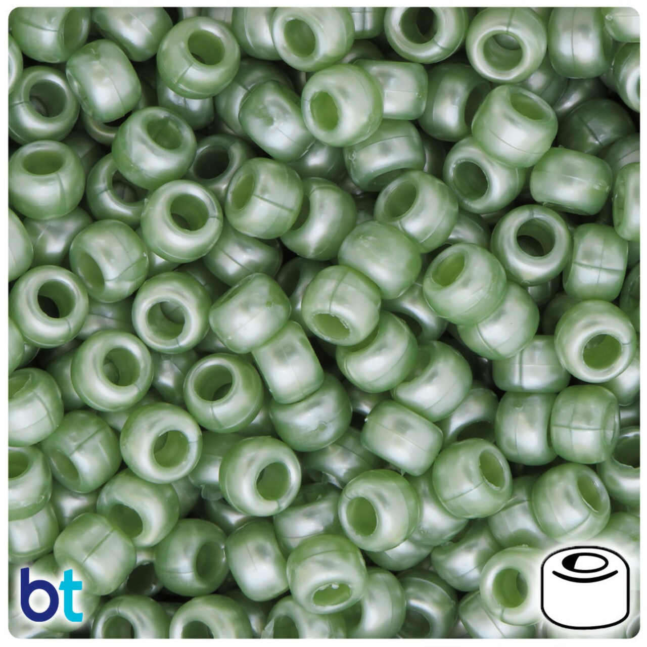 BeadTin Light Fern Green Pearl 9mm Barrel Plastic Pony Beads (500pcs)